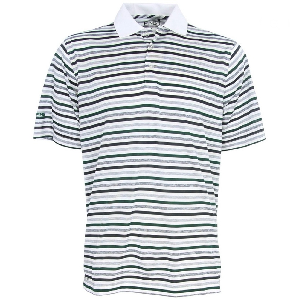 Ping White Gray Green Striped Golf Polo Short Sleeve Button Collar Shirt XXL